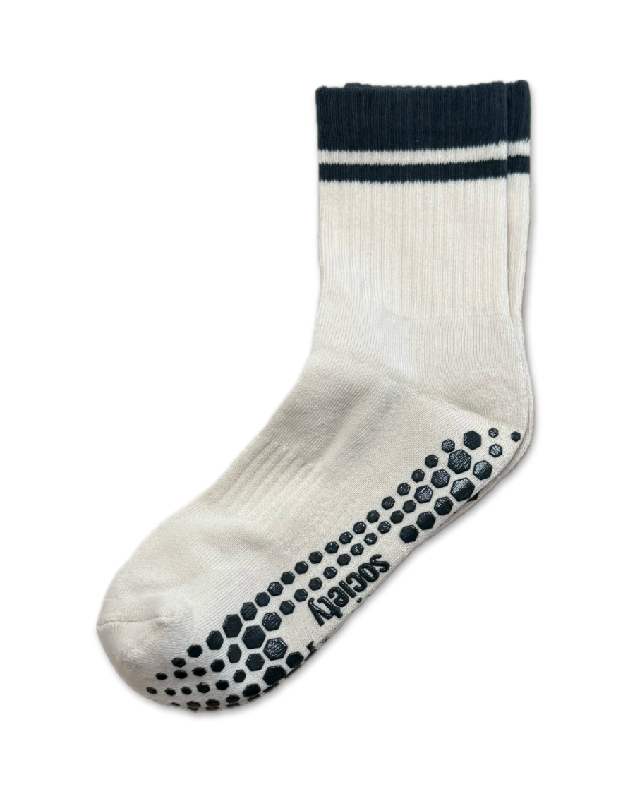 Retro Crew Grip Sock - Light Cream & Hunter Green