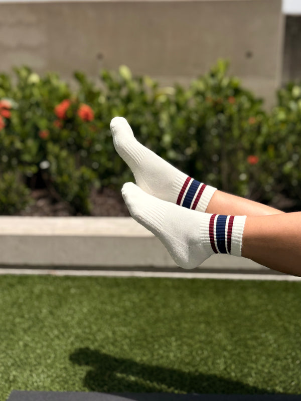 Americana Crew Grip Sock - Inferno Red and Mystic Navy